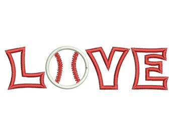 Love Baseball Applique Machine Embroidery Design, Love Baseball Applique Design, Love Applique Design, Baseball Applique Designs, PES Files