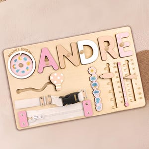 Wooden Name Puzzle, Personalized Baby Name Busy Board Montessori Toy for Toddlers, Baby Shower & 1st Birthday Gift for Girls