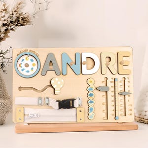 Personalized Name Puzzle Wooden Busy Board, Montessori Toy for Toddlers, Baby Shower & 1st Birthday Gift, Child Nursery Decor