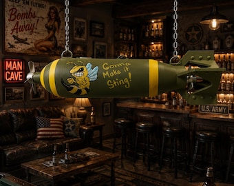WWII Nose Art Bomb Time Capsule | 21.5” Military Stash Container | Large War Bond Style Decor | Personalized Vintage Pin-Up Bomb Replica