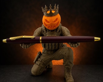 Tactical Jack O Lantern Pen Holder, 3D Printed Pumpkin Soldier Halloween Desk Decor