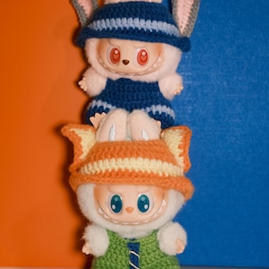 Handmade Crochet Outfits for 6.7&quot; Art Toys – Disney Zootopia Bunny & Fox-Inspired Outfits  (Compatible with Labubu Size)