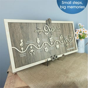 Gepersonaliseerde babytijdlijn | Groeigrafiek | Houten mijlpaal muurdecoratie | Unieke familieherinnering | Geheugenlijst voor ouders, vrouw of echtgenoot