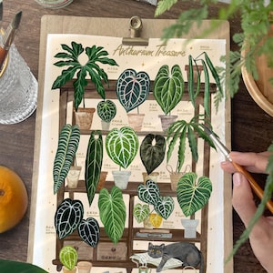 Stampa d'arte botanica, poster di piante, arte in serra, dipinto di foglie verdi, regalo per la mamma delle piante, stampa minimalista di piante