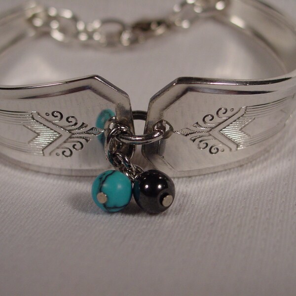 A Spoon Rings Plus Spoon Bracelet Size Medium to Large Turquoise and Hematite Bead Spoon and Fork Jewelry b35