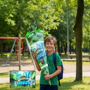 Personalized school cone – design according to your child's wishes (favorite character, hobby, color & name) – each design is created individually for your child!