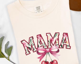 Cherry Floral Mama Shirt, Coquette Motherhood Tee, Trendy Summer Outfit