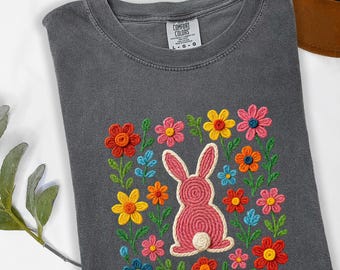 Faux Latch Hook Bunny Shirt, Textured Easter Spring Tee
