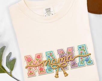 Mama Floral Shirt, Faux Crochet Graphic Tee, Girly Mom Apparel