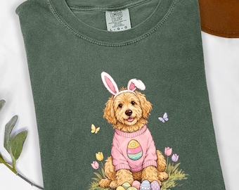 Easter Goldendoodle Shirt, Bunny Ears Dog Mama Tee, Spring Pet Apparel