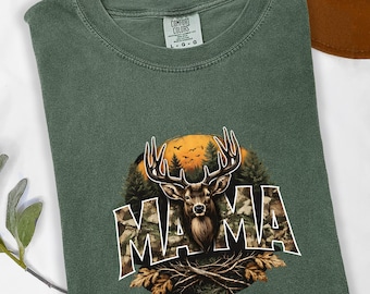 Mama Deer Shirt, Retro Wildlife Graphic, Hunting Mom Tee, Woodland Camo