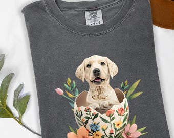 Easter Labrador Puppy Floral Egg Tee, Spring Dog Mom Apparel