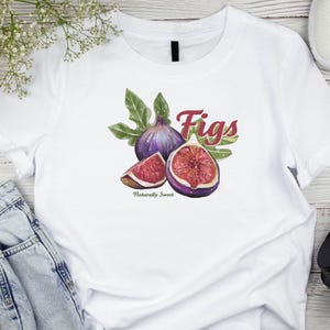 Vintage T-shirt met vijgen: op fruit geïnspireerd katoenen T-shirt, zomerstijl