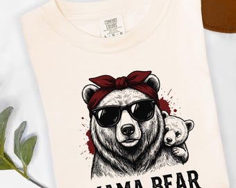 Mama Bear Graphic Tee, Sunglasses Cub Shirt, Motherhood Gift
