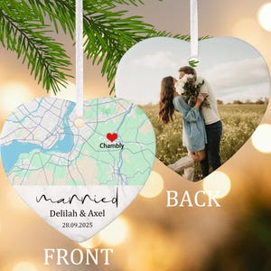 Custom Location Map Wedding Ornament,Couple Photo Ornament,Married Ornament,Wedding Ornament,Wedding Map Gift,Christmas Gift,Gift For Couple