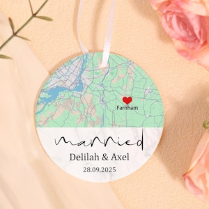 Custom Location Map Wedding Ornament,Couple Photo Ornament,Married Ornament,Wedding Ornament,Wedding Map Gift,Christmas Gift,Gift For Couple