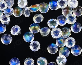 Rainbow Moonstone Rose Cut Cabochon 4mm Round, AA grade - 1 cab