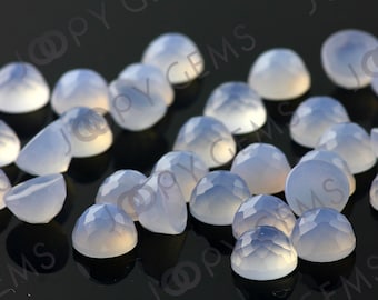 Blue Chalcedony Rose Cut Cabochon 8mm Round -  per stone