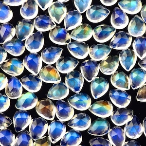 Rainbow Moonstone Rose Cut Cabochon 3x4mm Pear - AA grade