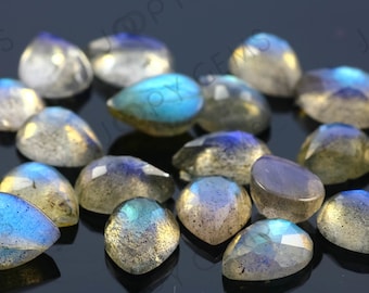 天然ラブラドライトファセット宝石5個セット 4 x 6 mm 5 x 7 mm 6 x 8