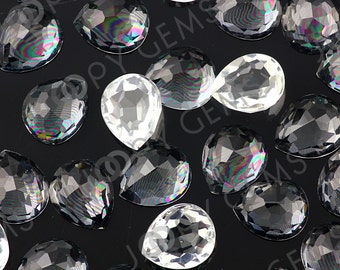 White Topaz Rose Cut Pear Cabochon 10x12mm