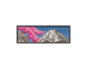 Japan Mount Fuji machine embroidery designs, Cherry blossom embroidery, embroidery files, trendy embroidery designs, digital download
