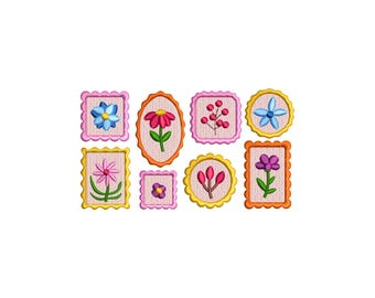 Flower stamps embroidery design, machine embroidery designs, embroidery files, embroidery pattern, Cottagecore embroidery, Wildflowers