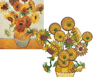 ゴッホのひまわりの手刺繍パターン、ゴッホの刺繍枠アート、ゴッホの