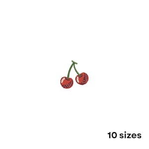 Mini cherry embroidery design, machine embroidery designs, embroidery files, 10 sizes cherries, digital download, small embroidery designs