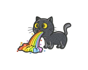 Borduurontwerp regenboogkat, machineborduurontwerpen, borduurpatroon, borduurbestanden, grappig borduurwerk, digitale download