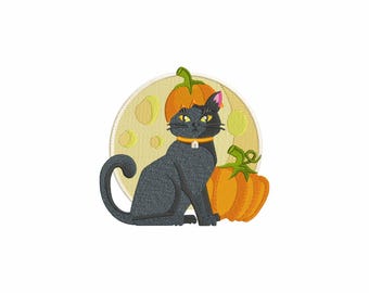 Kattbroderidesign, halloweenbroderidesign, pumpabroderidesign, höstbroderidesign, Halloweenbroderifiler