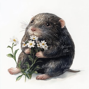 11 aquarel mol met madeliefjes, schattige dieren clipart, digitale scrapbookingafbeeldingen, op de natuur geïnspireerde aquarel clipart