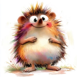 12 Cute Watercolor Hedgehog Clipart, Smiling Forest Animal Digital Download, Woodland Cartoon Illustration for Scrapbook, Stickers, Crafts