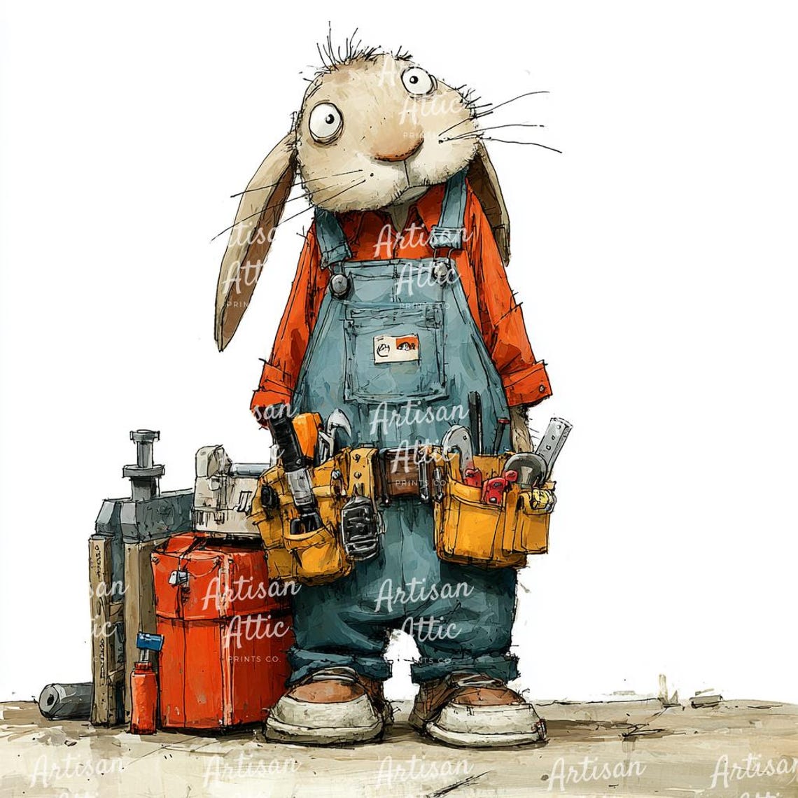 14 Images of Rabbit Worker in Overalls With Tool Belt Quirky Handyman ...