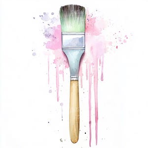 10 Clipart di pennelli per acquerelli con schizzi di vernice, Clipart di materiali artistici, Arte digitale per l'artigianato, Clipart di strumenti per pittori