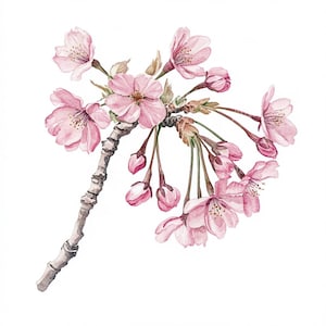 13 flores de cerezo en acuarela, ilustración de flores de primavera, clipart de flor de cerezo rosa, diseño floral, obra de arte de flor de durazno