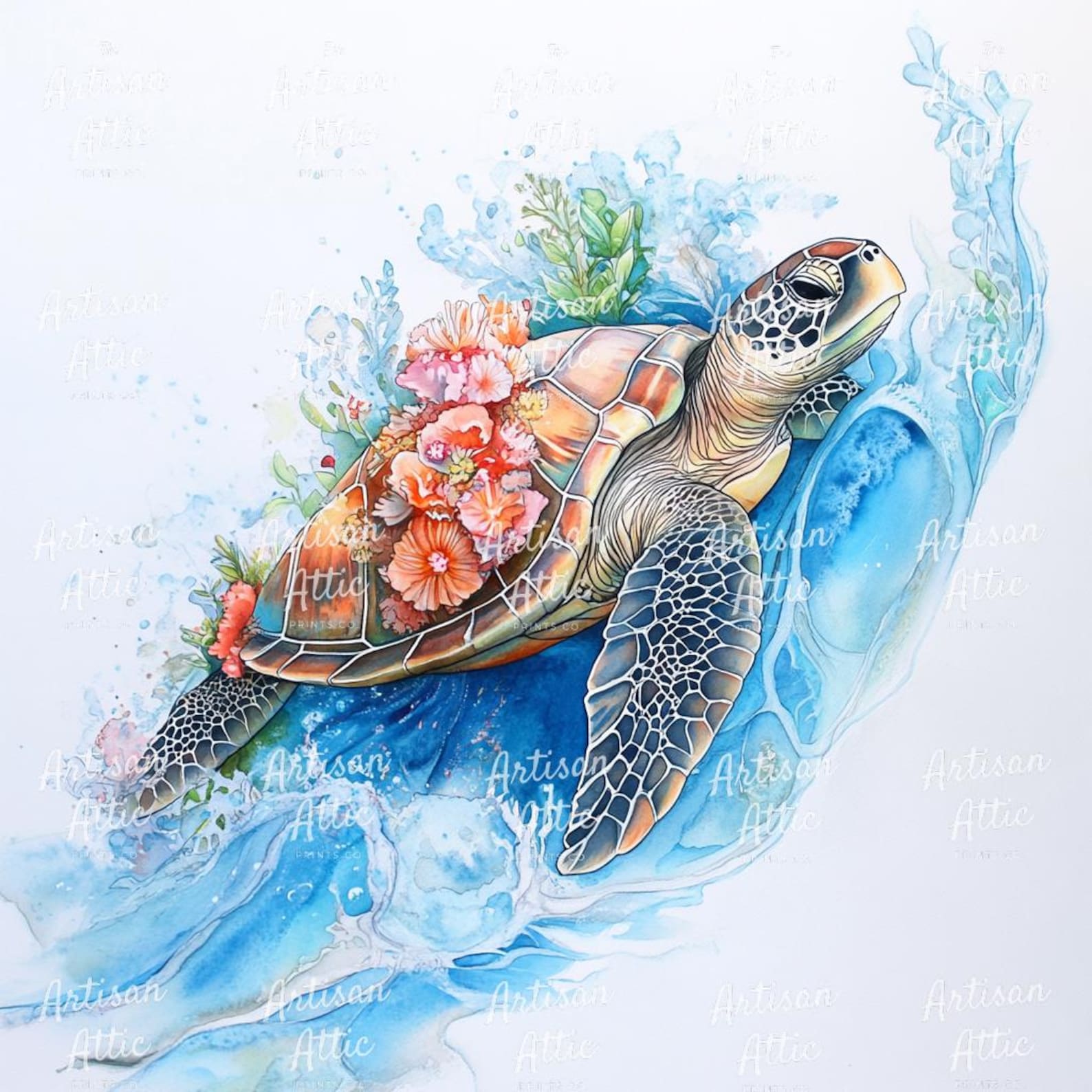 11 Floral Sea Turtle Watercolor Clip Art for Digital Crafting ...