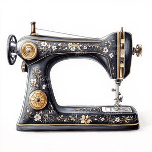 12 Vintage Black Sewing Machine, Antique Sewing Machine, Floral Embellished Sewing Machine, Retro Sewing Machine, Classic Handheld Machine