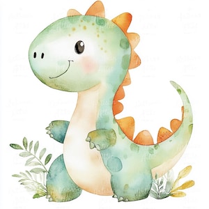 12 Cute Dinosaur Watercolor Clip Art Digital Download | Baby Dino Digital Clipart for Scrapbook, Digital Crafting, Nursery Prints