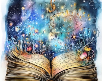 Watercolor Magical Book Clipart, Fantasy Storybook Art (12 JPGs)