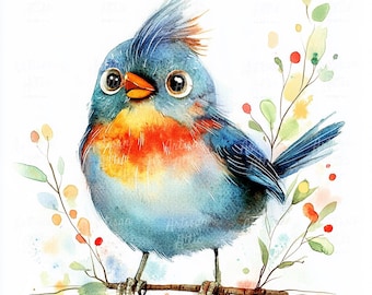 Watercolor Bird Clip Art | Whimsical Illustration (Digital Download, 8 Images)