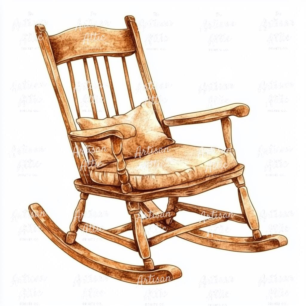 13 Watercolor Rocking Chair With Soft Cushion in Light Wood Tone, Cozy ...