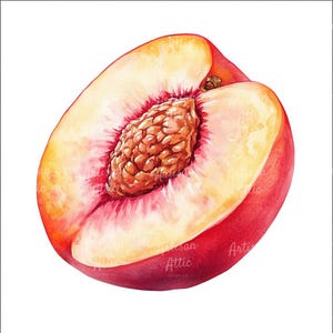 Pfirsich Scheibe Clipart | Aquarell Pfirsich Illustration | Frisches Obst Kunst | Pfirsich Digitaler Download | Pfirsich Clipart | Pfirsich Früchte Drucken