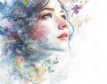 ピンクと紫の花柄が描かれた女性の水彩画12点 - スクラップブックや