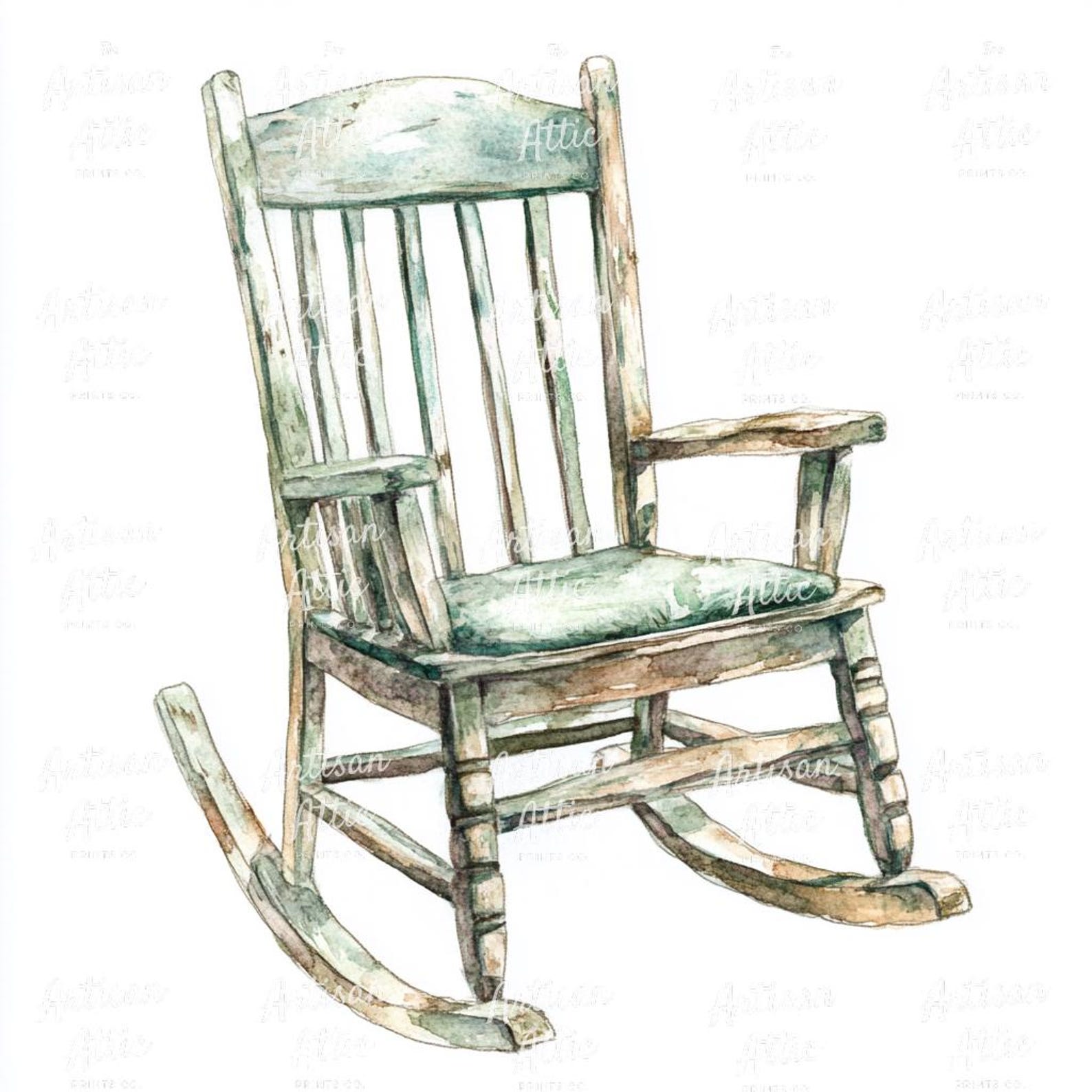 13 Watercolor Rocking Chair With Soft Cushion in Light Wood Tone, Cozy ...