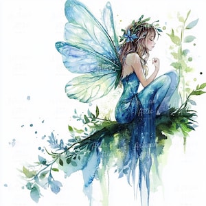 10 groene bosfee aquarel clipart – digitale download png voor scrapbooking, fantasy art, doe-het-zelf, uitnodigingen en sublimatie