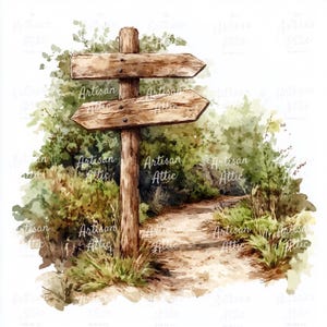 Rustic Sign Post Drawing 13 Quirky Rustic Wooden Signpost Watercolor Clipart for Digital Crafts ...
