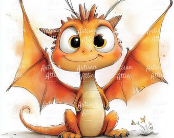 Akvarell babydrake Clipart, Barnrumskonst (Digital JPG, 12 bilder)