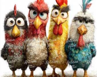Funny Chicken Clipart Set – Cartoon Farm Animal PNG (Digital Download, 10 JPGs)