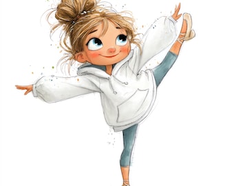 10 Clipart images of Adorable ballerina in hoodie, digital clipart scrapbook images watercolor ballet art printable instant download